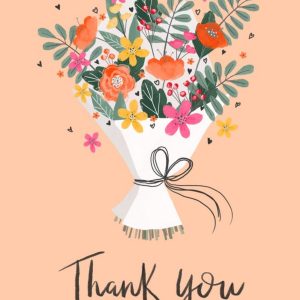 Okey Dokey Design Illustrated Flower Bouquet Floral Thank You Card