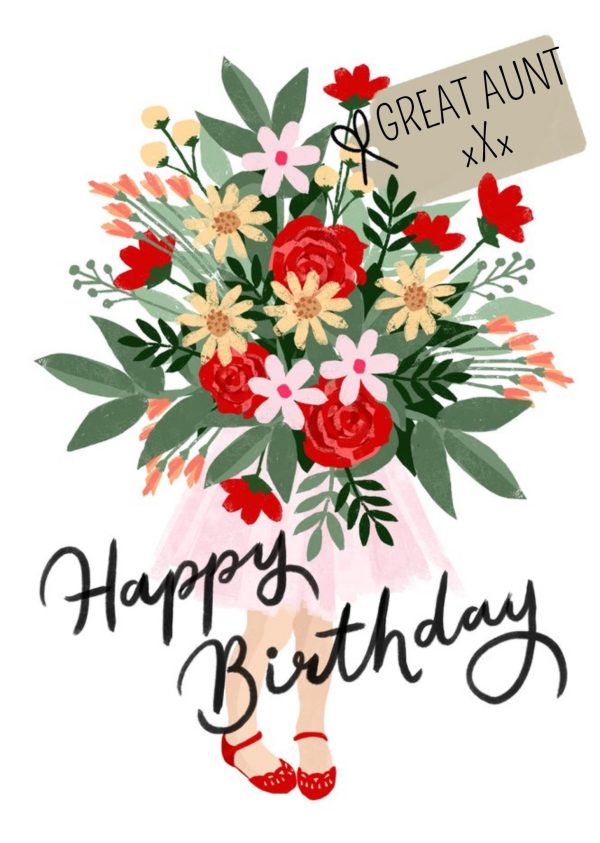 Okey Dokey Design Okey Dokey Illustrated Niece Holding Large Bouquet Of Flowers Great Aunt Birthday Card