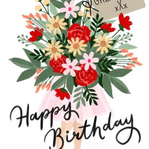 Okey Dokey Design Okey Dokey Illustrated Niece Holding Large Bouquet Of Flowers Great Aunt Birthday Card