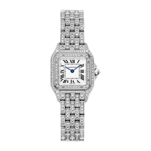 Panthère De Cartier Watch, Small Model, Quartz Movement, Rhodiumized White Gold Case