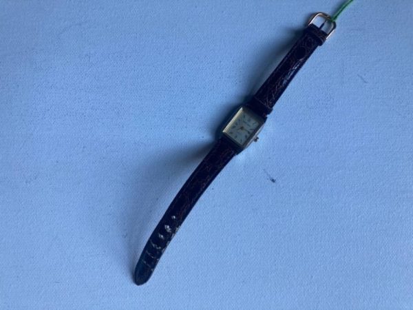Park Lane Rectangular Gold Tone Quartz Watch With Brown Strap