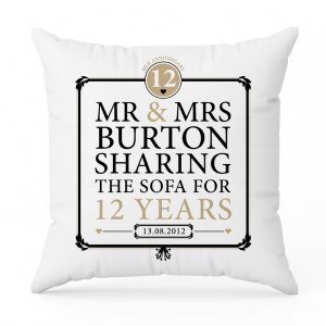 Personalised 12th Anniversary Sharing The Sofa Cushion - White And Black Cotton - A Fantastic Gift For A Couple Who's Been Together 12 Long Years