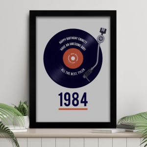 Personalised 40th Birthday Vinyl Record Design Print - Retro Gift