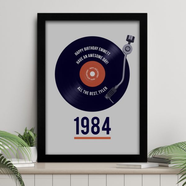 Personalised 40th Birthday Vinyl Record Design Print - Retro Gift