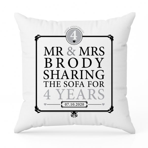Personalised 4th Anniversary "Sharing The Sofa" Cushion Keepsake Gift