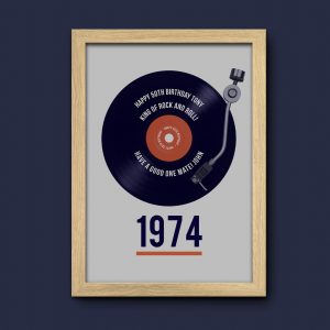 Personalised 50th Birthday Retro Record Print (A4 - Oak Frame) - Personalised Gifts - Unique Poster For The Music Lover's 50th Birthday