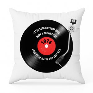 Personalised 50th Birthday Vinyl Record Design Cushion - Retro Gift