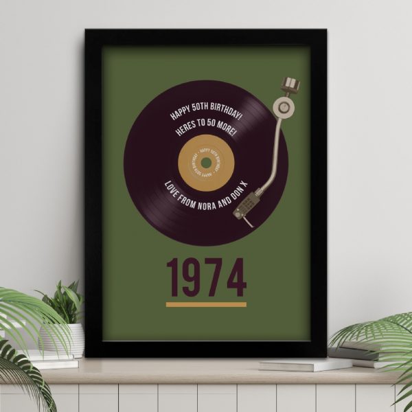 Personalised 50th Birthday Vinyl Record Design Print - Retro Gift