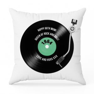 Personalised 60th Birthday Vinyl Record Design Cushion - Retro Gift