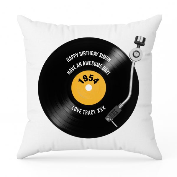Personalised 70th Birthday Retro Record Cushion - Personalised 70th Birthday Gifts - A Retro Personalised Birthday Cushion For The Vintage 70-Year-Old