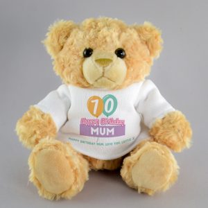 Personalised 70th Birthday Teddy Bear - Balloon Design for a Cute Gift