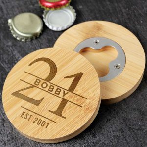 Personalised Age Bamboo Bottle Opener Coaster - Special Birthday Gift
