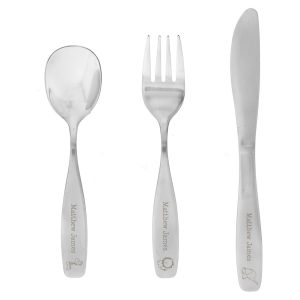 Personalised Children's Cutlery Set (Hessian Friends) - Personalised Christening Gifts - Lovely Stainless Steel 3-Piece Silverware Set
