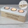 Personalised Classic Triple Tea Light Box - Personalised Anniversary Gift - Chic, Rustic Wooden Base Tea Light Holder