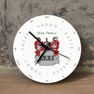 Personalised Coat Of Arms Clock - Personalised Coat Of Arms Gift - Discover Your Unique Surname Coat Of Arms