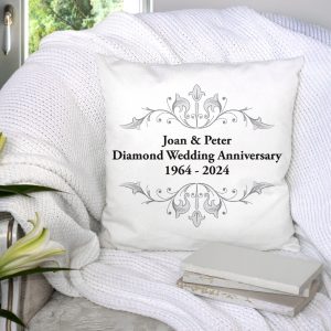 Personalised Diamond Anniversary Cushion - White, Silver And Black Cotton - 45x45cm - A Unique And Thoughtful Gift For A Milestone Anniversary