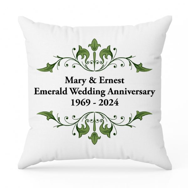 Personalised Emerald Anniversary Cushion - White, Green & Black - 46x46cm - An Excellent Gift For Celebrating A Momentous Milestone In Someone's Life