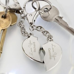 Personalised Engraved Joined Heart Keyring Set - Gifts for Couples