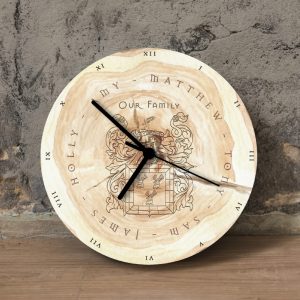 Personalised Family Tree Coat Of Arms Clock - Personalised Couples Gifts - Discover The Unique Coat Of Arms For Your Surname