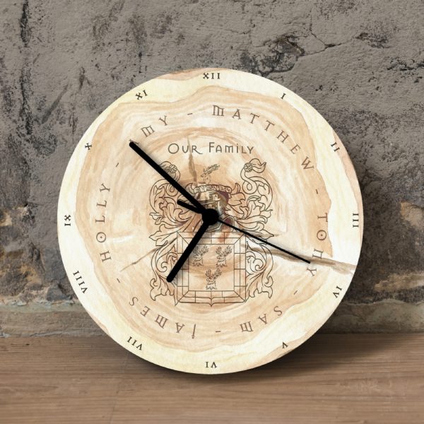 Personalised Family Tree Coat Of Arms Clock - Personalised Couples Gifts - Discover The Unique Coat Of Arms For Your Surname