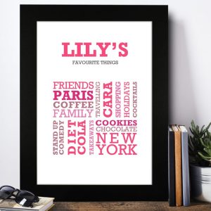 Personalised 'Favourite Things' Print, A3 Print - This Personalised Favourite Things Print Makes For A Wonderful And Thoughtful Gift