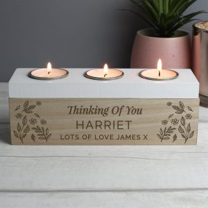 Personalised Floral Thinking Of You Gifts | Triple Tea Light Box
