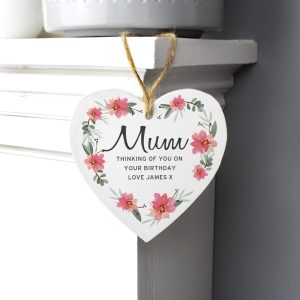 Personalised Floral Thinking Of You Gifts | Wooden Heart Decoration