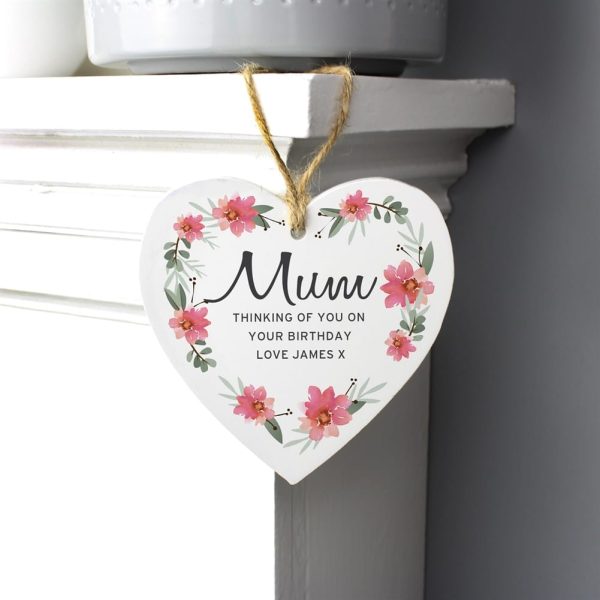 Personalised Floral Thinking Of You Gifts | Wooden Heart Decoration