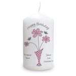 Personalised Flowers & Vase Candle - Personalised Gifts - Great For Mother's Day, Christenings, Birthdays, Easter And More & Has A 58 Hour Burn Time