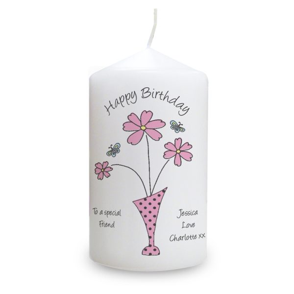 Personalised Flowers & Vase Candle - Personalised Gifts - Great For Mother's Day, Christenings, Birthdays, Easter And More & Has A 58 Hour Burn Time