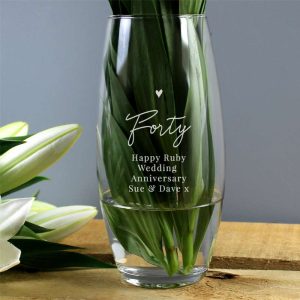 Personalised Forty Birthday Glass Bullet Vase - Elegant 40th Age Gift