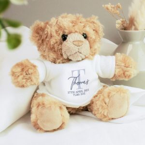 Personalised Initial Teddy Bear - Christening Gift - Soft Plush Bear Perfect For Any Occasion & Personalise Jumper With Initial, Name And Message