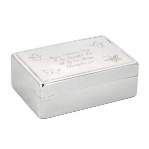 Personalised Jewellery Box - Personalised Gifts - Features An Intricate Butterfly Design Around Your Text