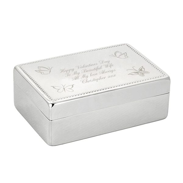 Personalised Jewellery Box - Personalised Gifts - Features An Intricate Butterfly Design Around Your Text