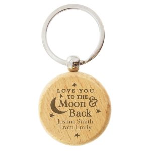 Personalised Moon & Back Wooden Keyring - Personalised Gifts - Lovely Moon & Back Keyring