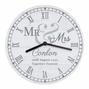 Personalised Mr & Mrs Wooden Wall Clock - Rustic, Elegant Home Gift