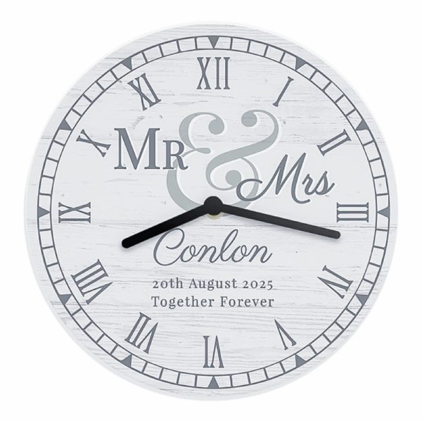 Personalised Mr & Mrs Wooden Wall Clock - Rustic, Elegant Home Gift