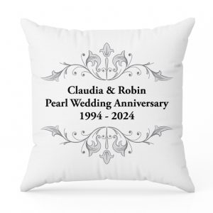 Personalised Pearl Anniversary Cushion - White And Black Cotton - 45x45cm - It's Not Just A Gift - It's A Heartfelt Reminder Of The Bond They've Built