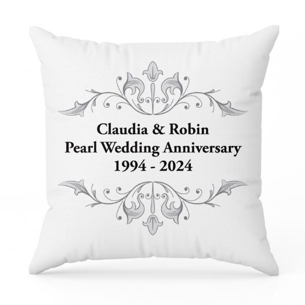 Personalised Pearl Anniversary Cushion - White And Black Cotton - 45x45cm - It's Not Just A Gift - It's A Heartfelt Reminder Of The Bond They've Built