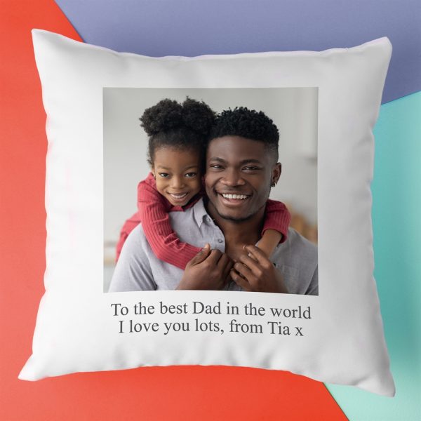 Personalised Photo Cushion For Dad - White - 46x46cm - Gift Your Dad Something Personalised And Heartwarming