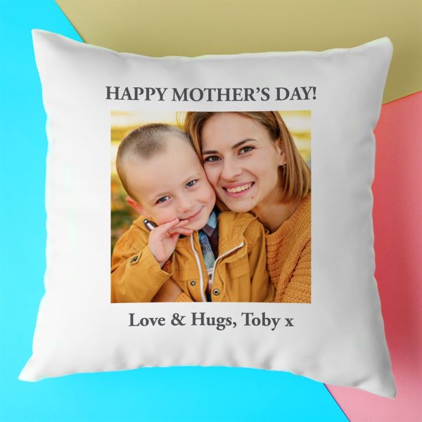 Personalised Photo Cushion For Mum - White And Grey - 46x46cm - Unique And Masterly Crafted Gift