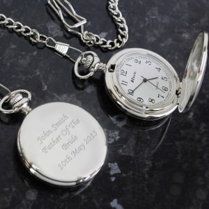 Personalised Pocket Watch & Chain in Silver
