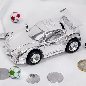 Personalised Racing Car Money Box - Baby Boy Christening Gift