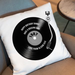 Personalised Retro Record Year Cushion - Designed For All Music Lovers, This Bespoke Double-Sided Retro Record Cushion Is A Perfect Gift