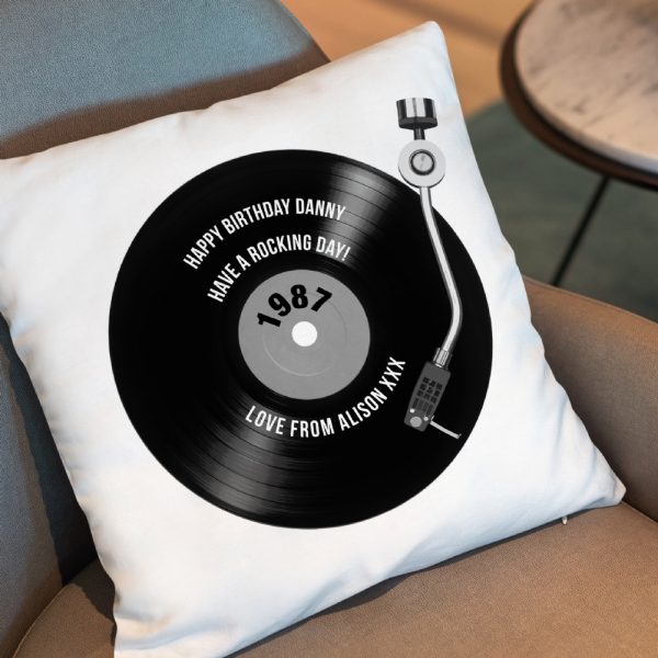 Personalised Retro Record Year Cushion - Designed For All Music Lovers, This Bespoke Double-Sided Retro Record Cushion Is A Perfect Gift