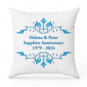 Personalised Sapphire Anniversary Cushion - White And Blue - 46x46cm - A Gift For Your Spouse Or Another Couple For Their Sapphire Anniversary
