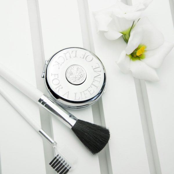 Personalised Silver Plated Lucky Sixpence Compact Mirror Keepsake Gift