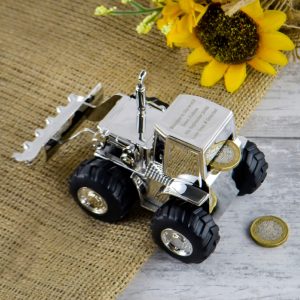 Personalised Silver Plated Tractor Money Box - Boys Christening Gift