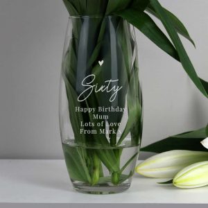 Personalised Sixty Birthday Glass Bullet Vase - Ideal 60th Age Gift