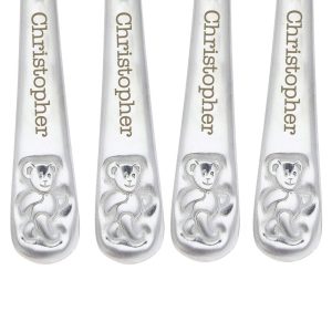Personalised Teddy Cutlery Set - Personalised Christening Gifts - Child'S First Cutlery Set; With Teddy Bear Images